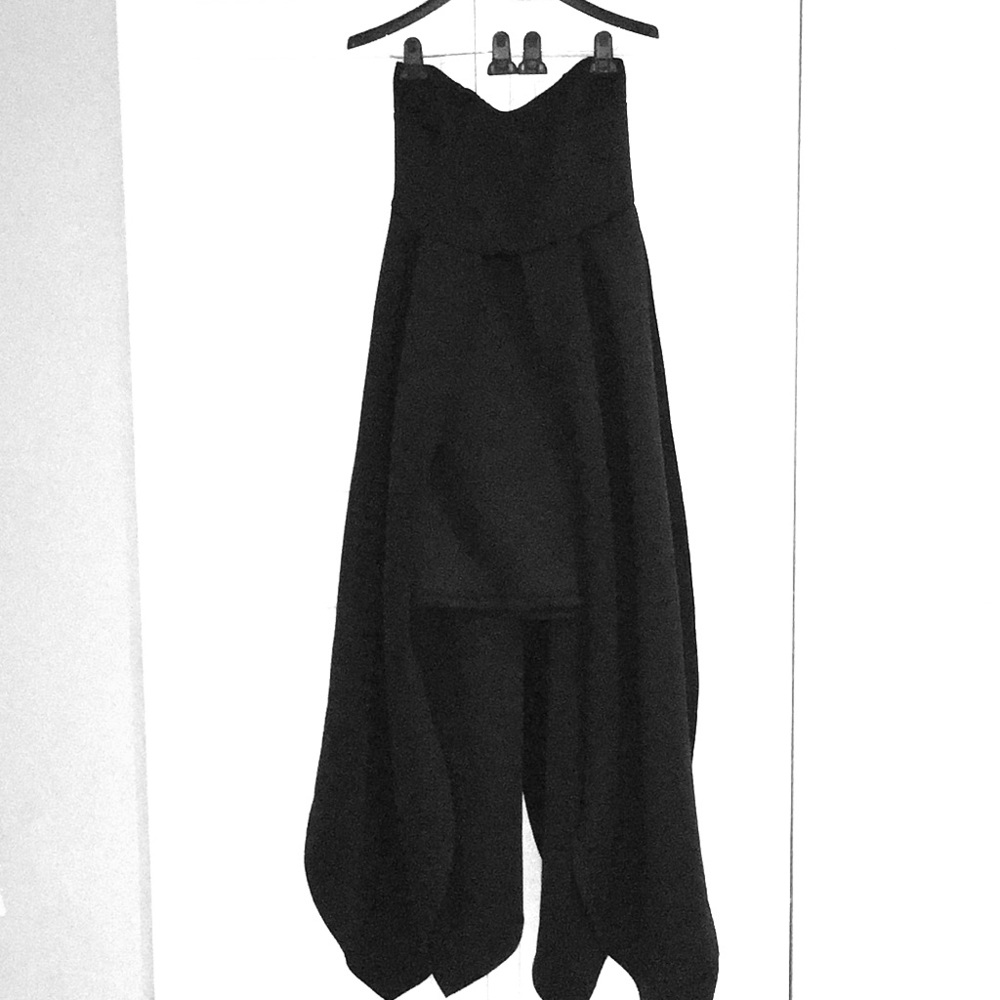 Black, strapless, formal, hi-low dress